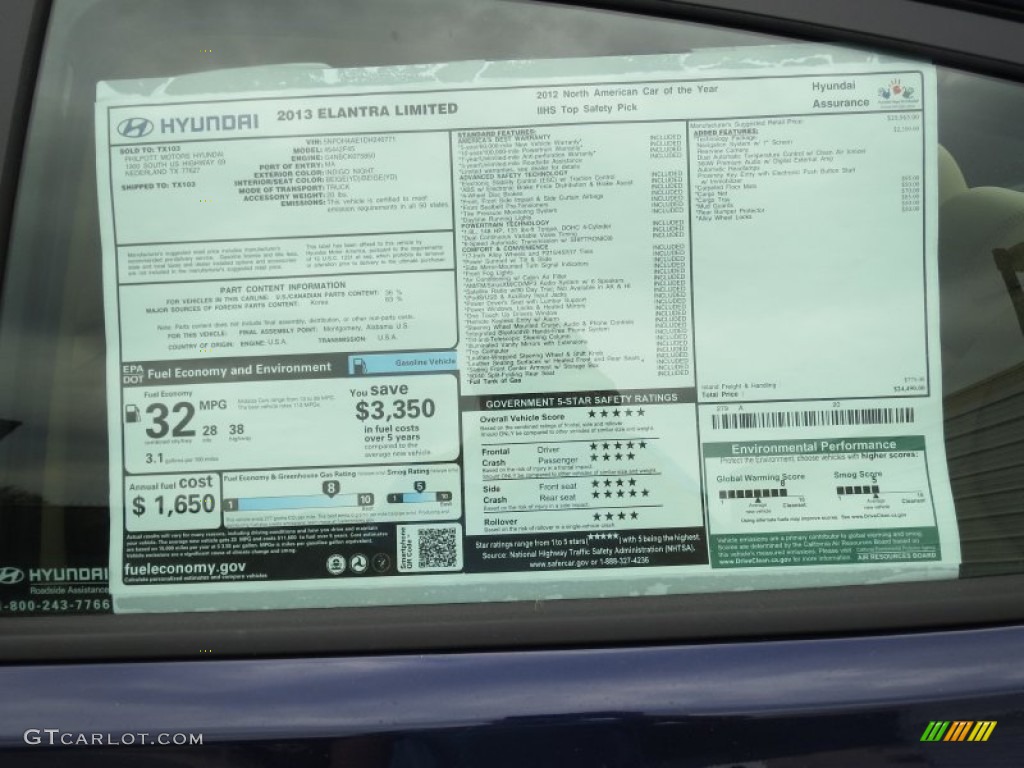 2013 Elantra Limited - Indigo Night / Beige photo #35