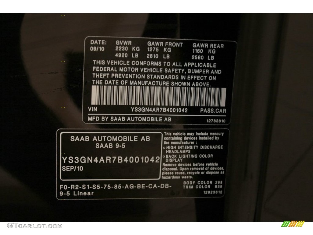 2011 9-5 Color Code 298 for Jet Black Metallic Photo #73896075