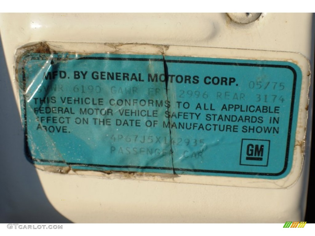 1975 Buick LeSabre Custom 4 Door Sedan Info Tag Photos