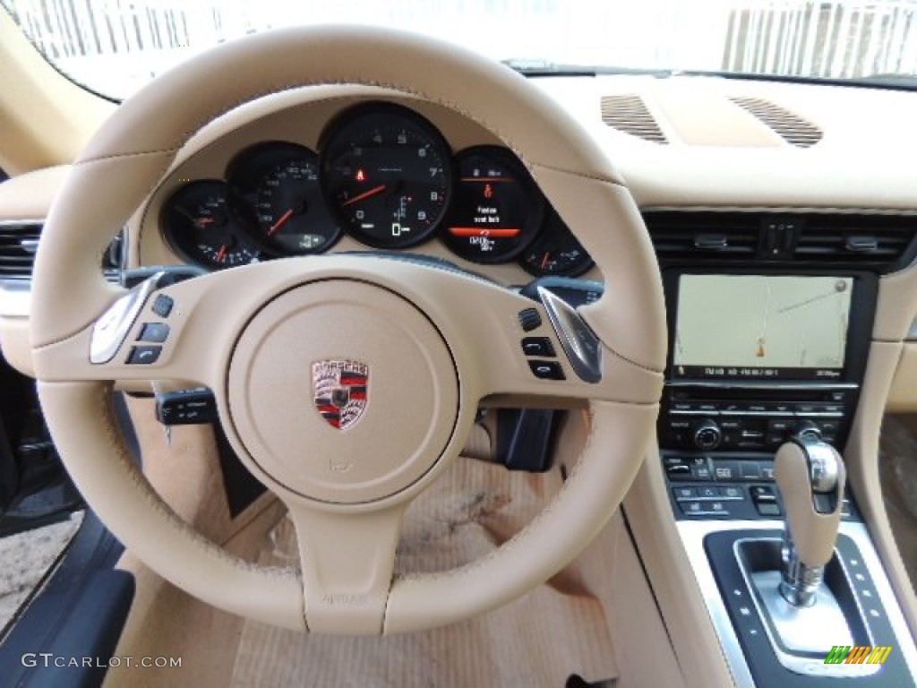 2013 Porsche 911 Carrera Cabriolet Luxor Beige Steering Wheel Photo #73904381