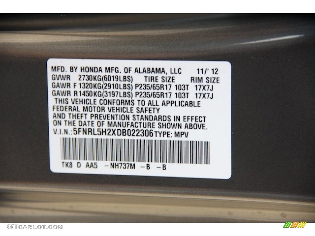2013 Odyssey Color Code NH737M for Polished Metal Metallic Photo #73912890