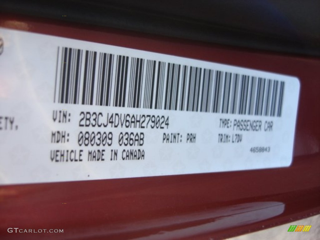 2010 Challenger Color Code PRH for Inferno Red Crystal Pearl Photo #73918949
