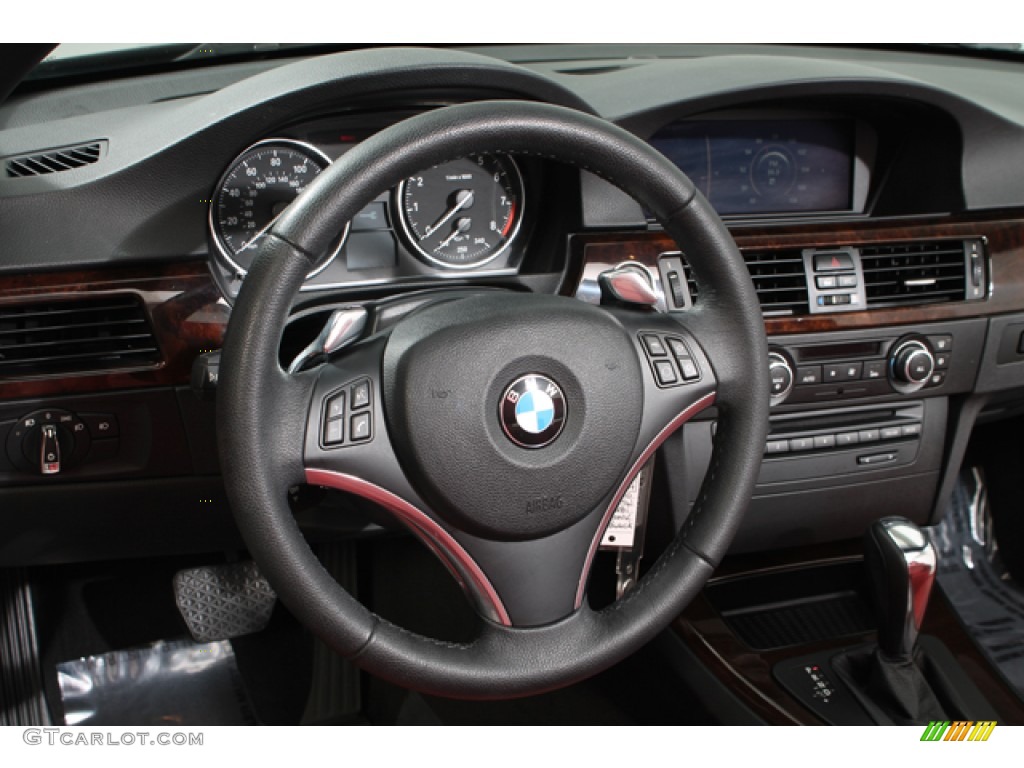 2010 BMW 3 Series 328i Convertible Coral Red/Black Dakota Leather Steering Wheel Photo #73919090