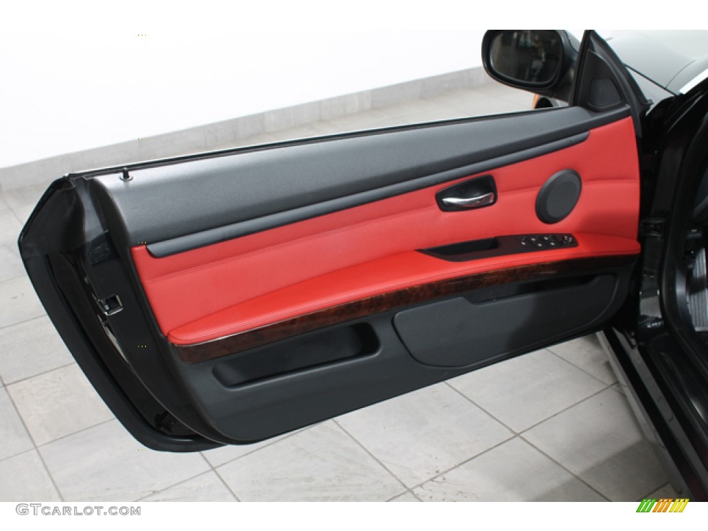 2010 BMW 3 Series 328i Convertible Coral Red/Black Dakota Leather Door Panel Photo #73919219