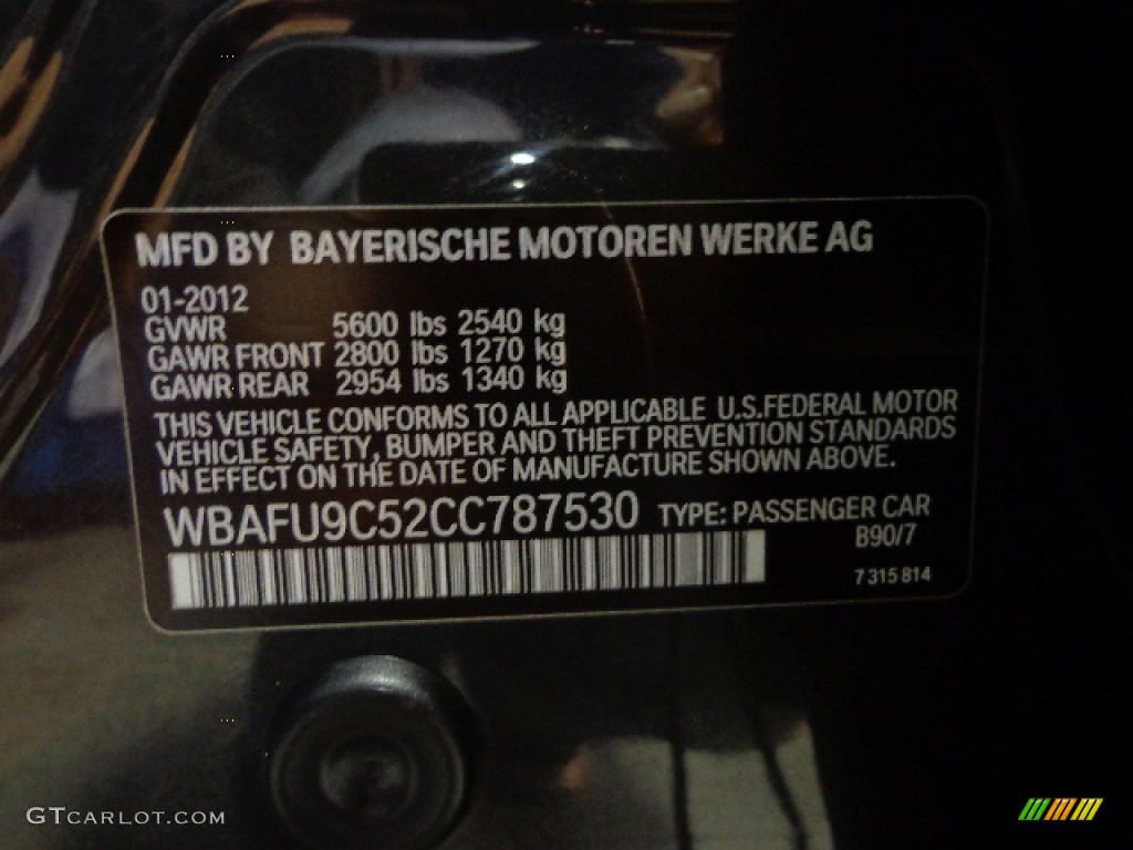 2012 5 Series 550i xDrive Sedan - Dark Graphite Metallic II / Black photo #36