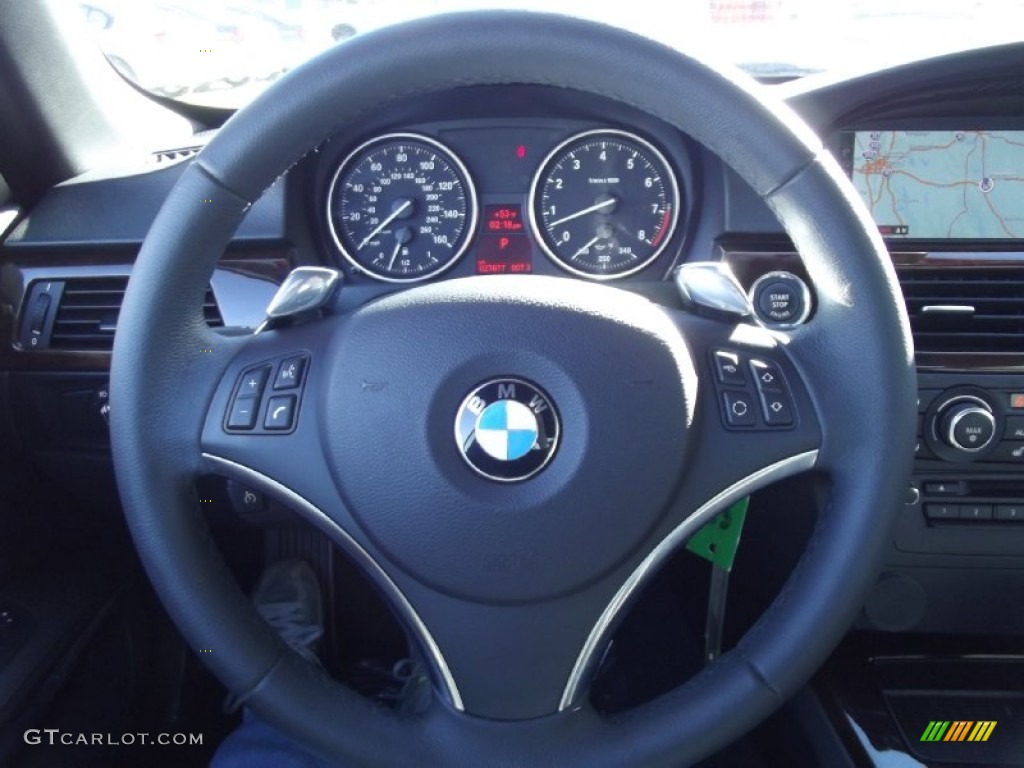 2010 BMW 3 Series 328i Convertible Black Steering Wheel Photo #73928646