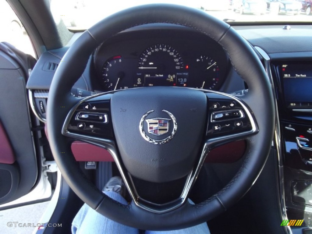 2013 Cadillac ATS 2.0L Turbo Luxury Morello Red/Jet Black Accents Steering Wheel Photo #73933605