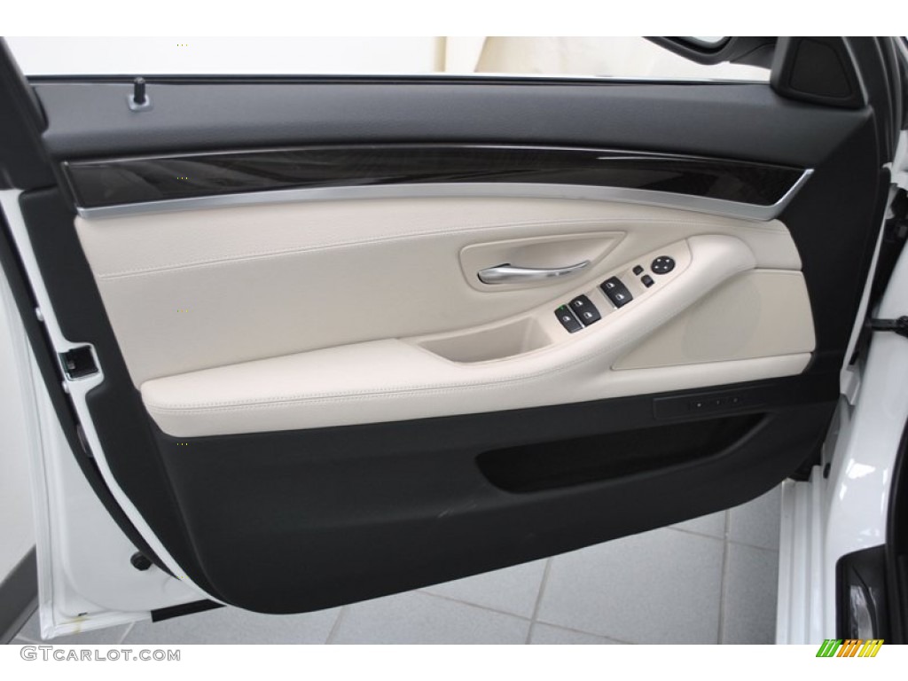 2013 BMW 5 Series 528i Sedan Oyster/Black Door Panel Photo #73938437