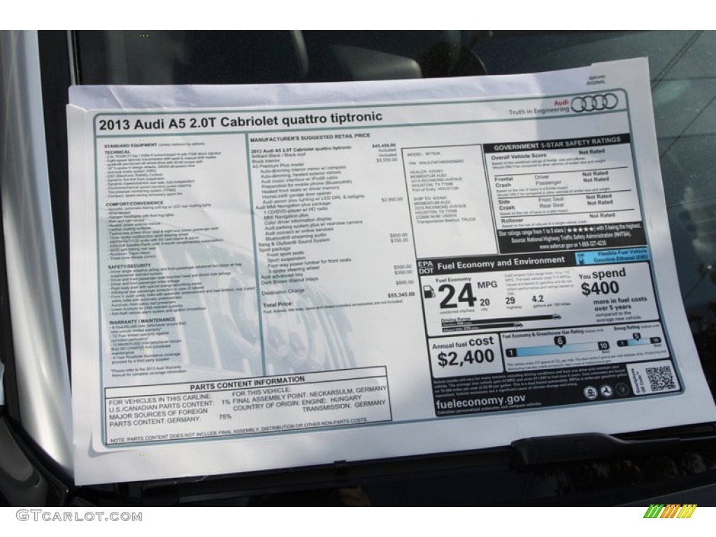 2013 Audi A5 2.0T quattro Cabriolet Window Sticker Photo #73953878