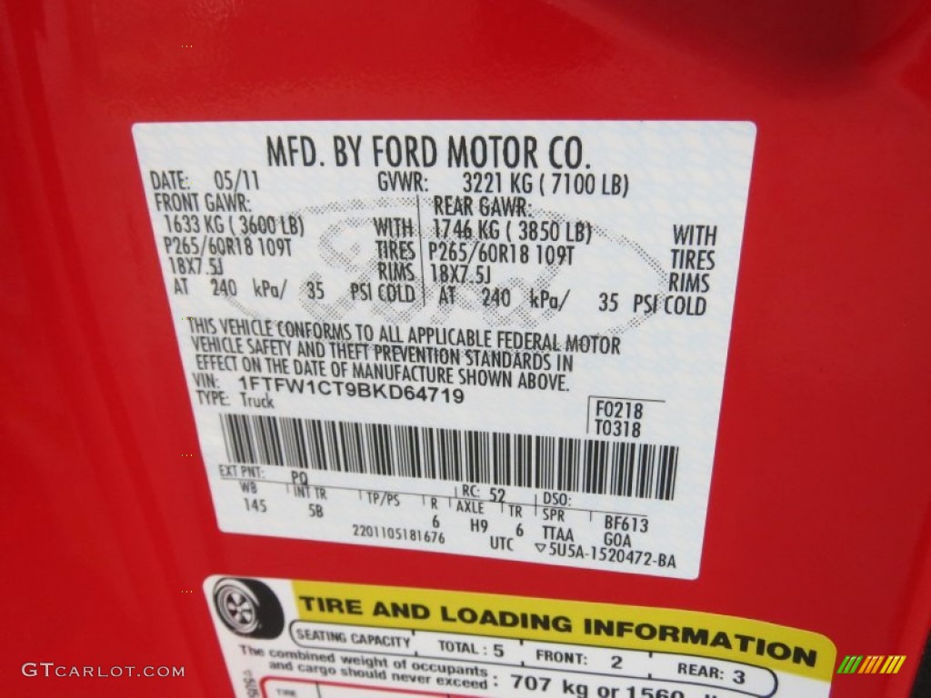 2011 F150 Color Code PQ for Race Red Photo #73956380
