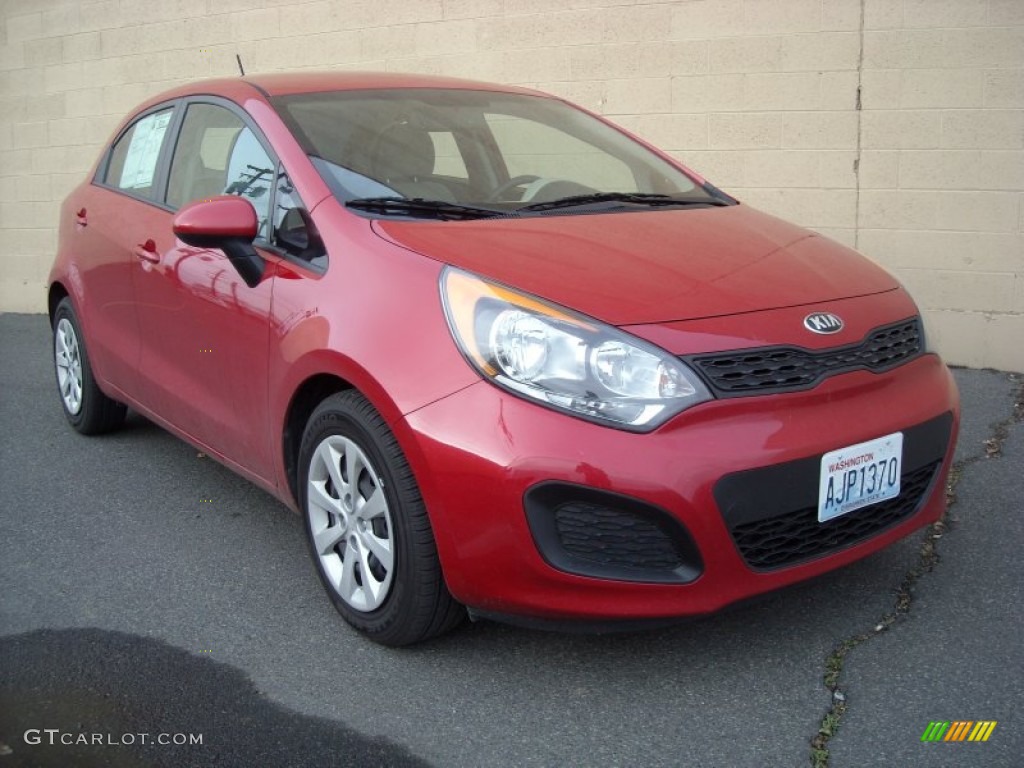 2013 Rio LX 5-Door - Signal Red / Beige photo #1