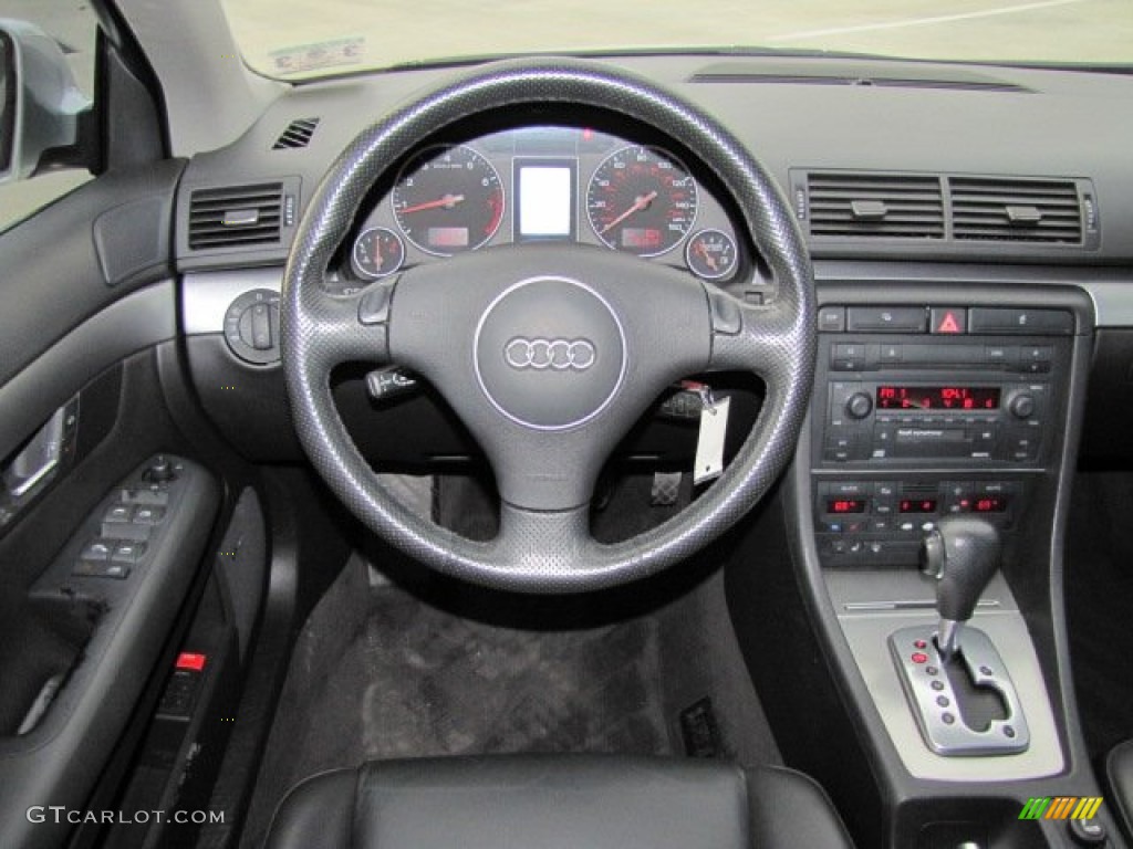 2004 Audi A4 3.0 quattro Sedan Ebony Steering Wheel Photo #73976201