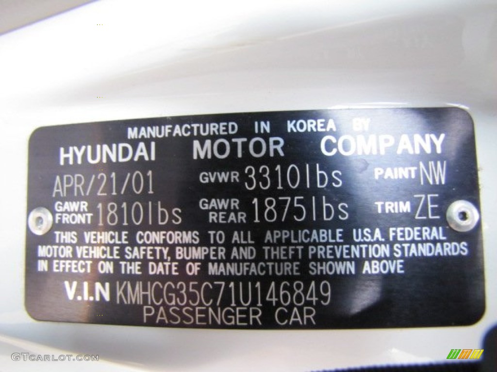 2001 Accent Color Code NW for Noble White Photo #73977179
