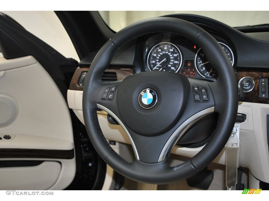 2010 BMW 3 Series 328i Convertible Cream Beige Steering Wheel Photo #73981079