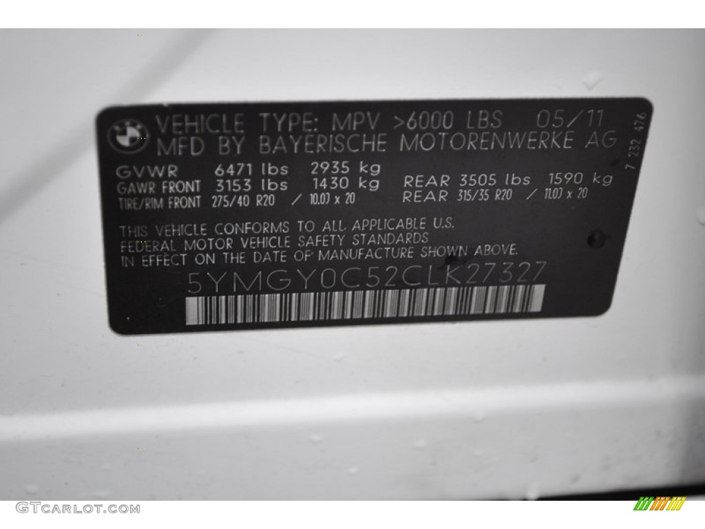 2012 BMW X5 M Standard X5 M Model Info Tag Photos