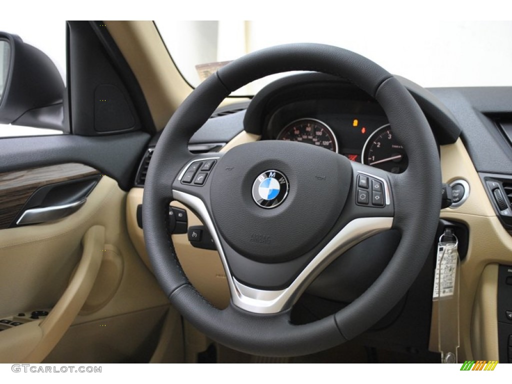 2013 BMW X1 sDrive 28i Beige Steering Wheel Photo #73982348