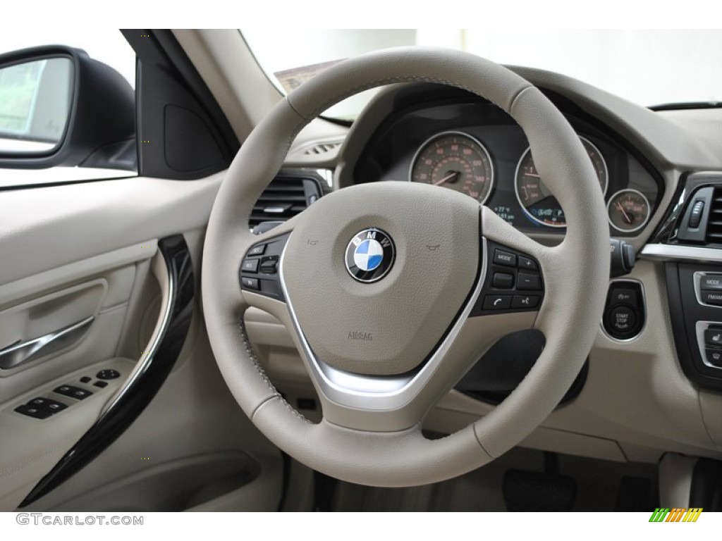2013 BMW 3 Series 328i Sedan Oyster Steering Wheel Photo #73982726