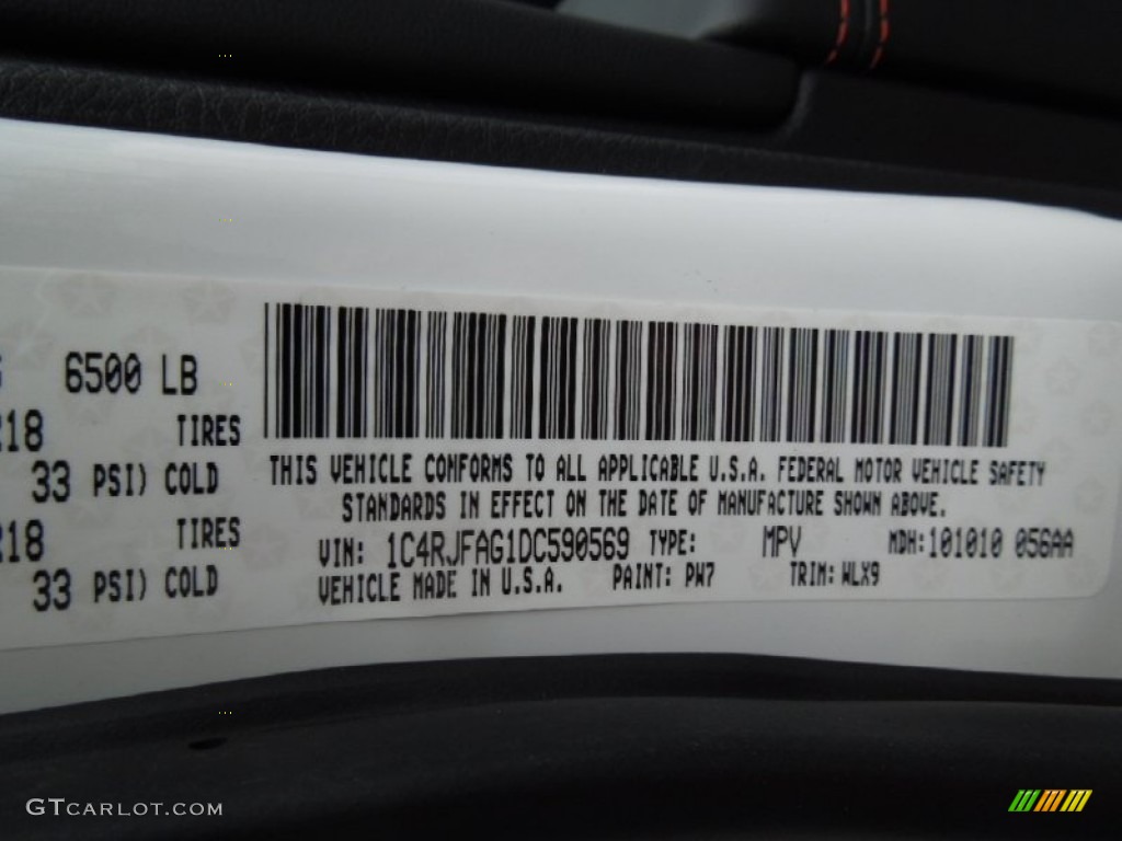 2013 Grand Cherokee Color Code PW7 for Bright White Photo #73994805