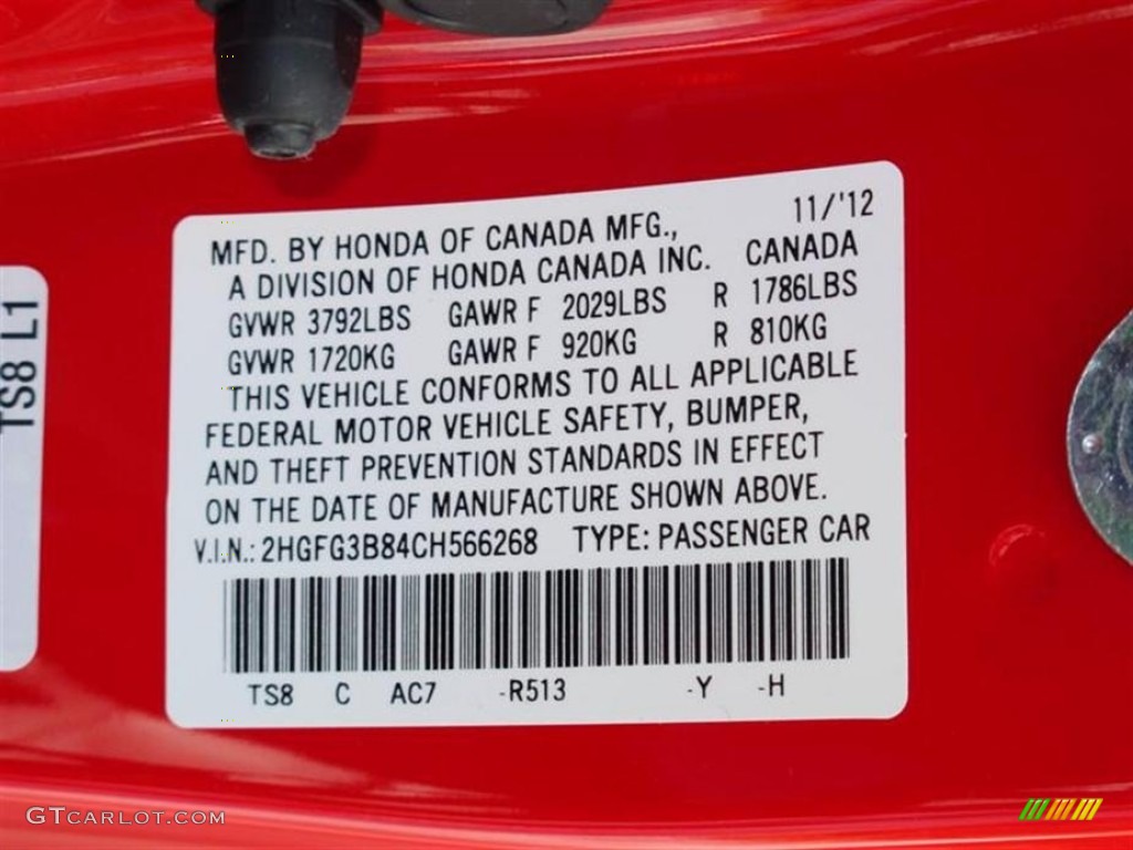 2012 Civic EX Coupe - Rallye Red / Gray photo #10