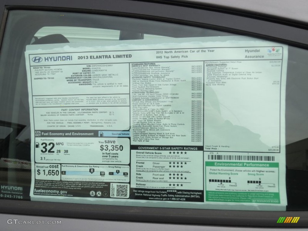 2013 Elantra Limited - Harbor Gray Metallic / Gray photo #34