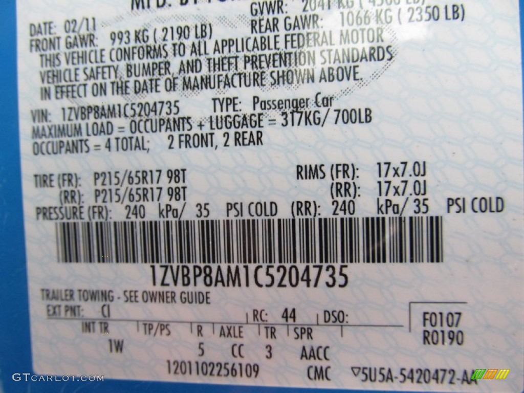 2012 Mustang Color Code CI for Grabber Blue Photo #73997565
