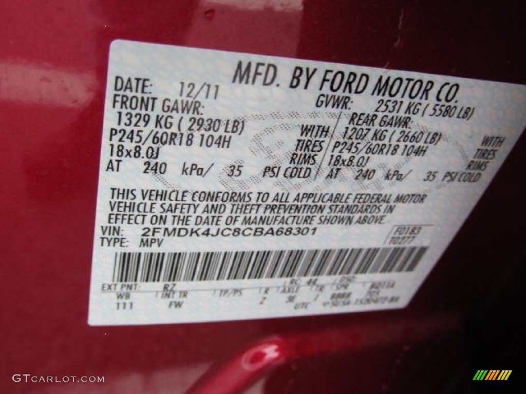 2012 Edge Color Code RZ for Red Candy Metallic Photo #74007228
