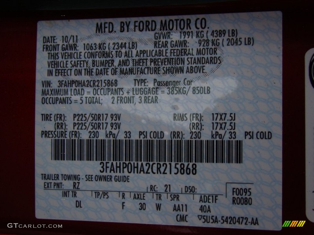 2012 Fusion Color Code RZ for Red Candy Metallic Photo #74008857