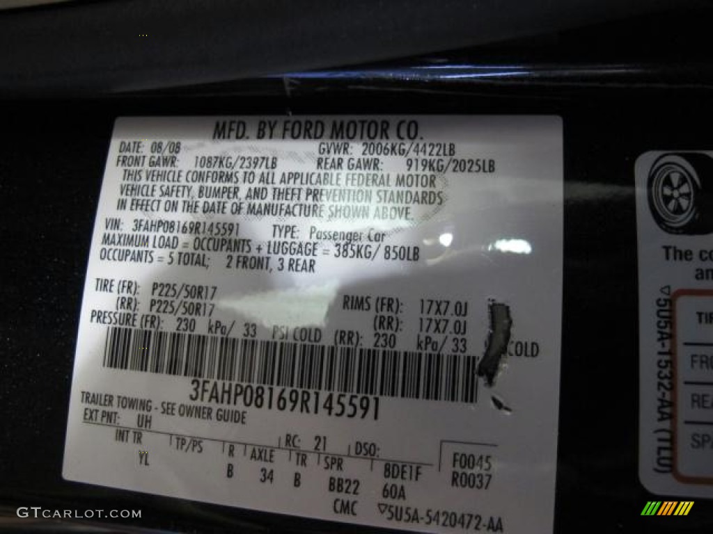 2009 Ford Fusion SEL V6 Color Code Photos