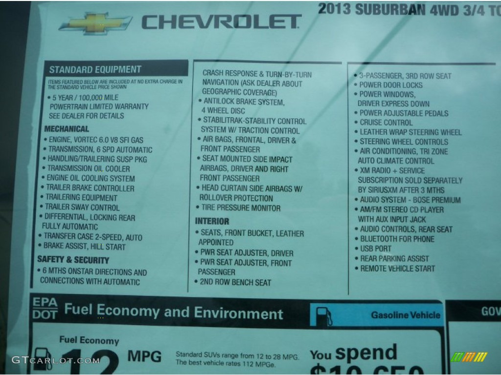 2013 Chevrolet Suburban 2500 LT Window Sticker Photo #74016225