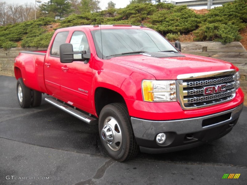 Fire Red 2013 GMC Sierra 3500HD SLT Crew Cab 4x4 Dually Exterior Photo #74016834