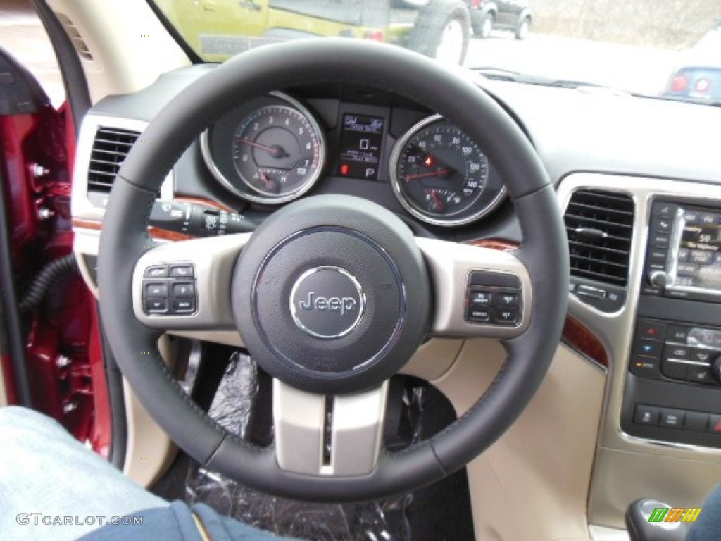 2013 Jeep Grand Cherokee Limited 4x4 Black/Light Frost Beige Steering Wheel Photo #74023968