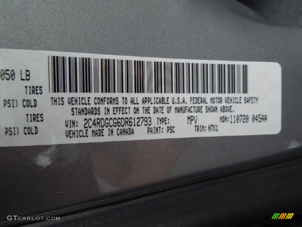 2013 Grand Caravan Color Code PSC for Billet Silver Metallic Photo #74025150