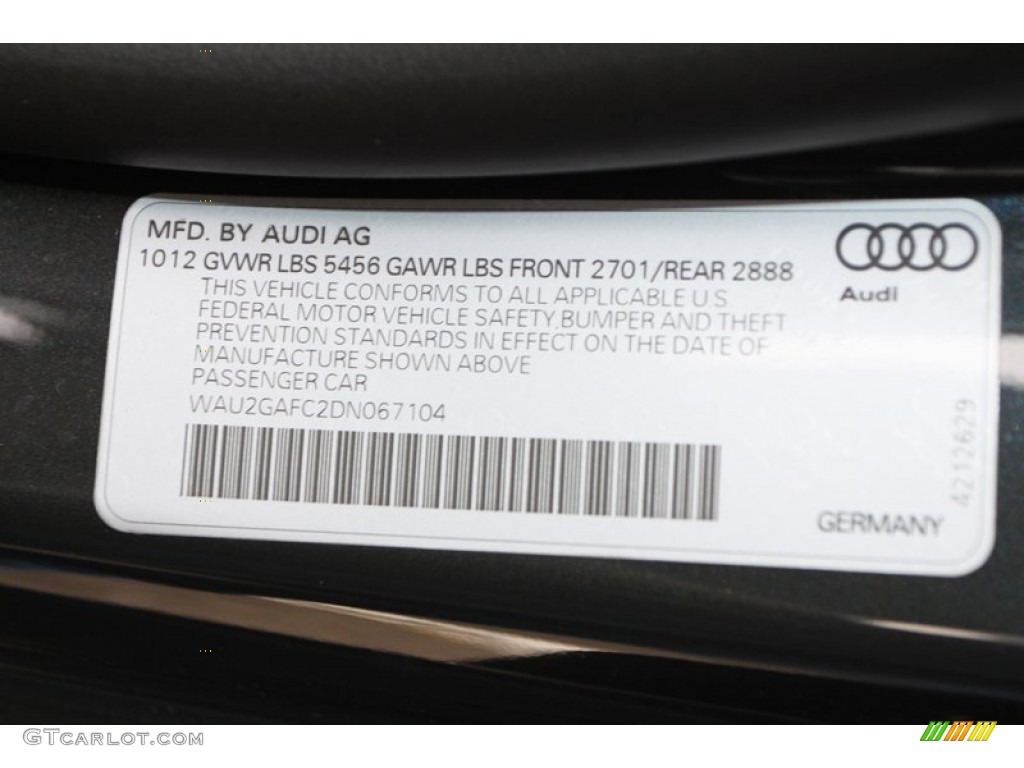 2013 Audi A7 3.0T quattro Prestige Info Tag Photo #74025975