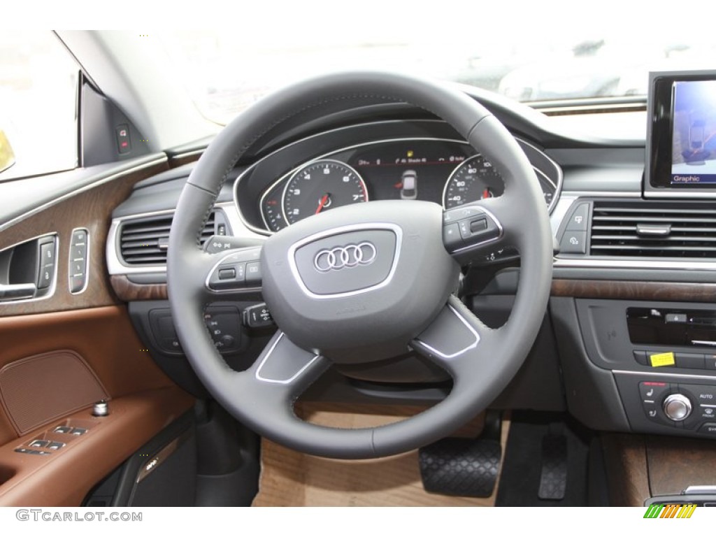 2013 Audi A7 3.0T quattro Prestige Nougat Brown Steering Wheel Photo #74026293