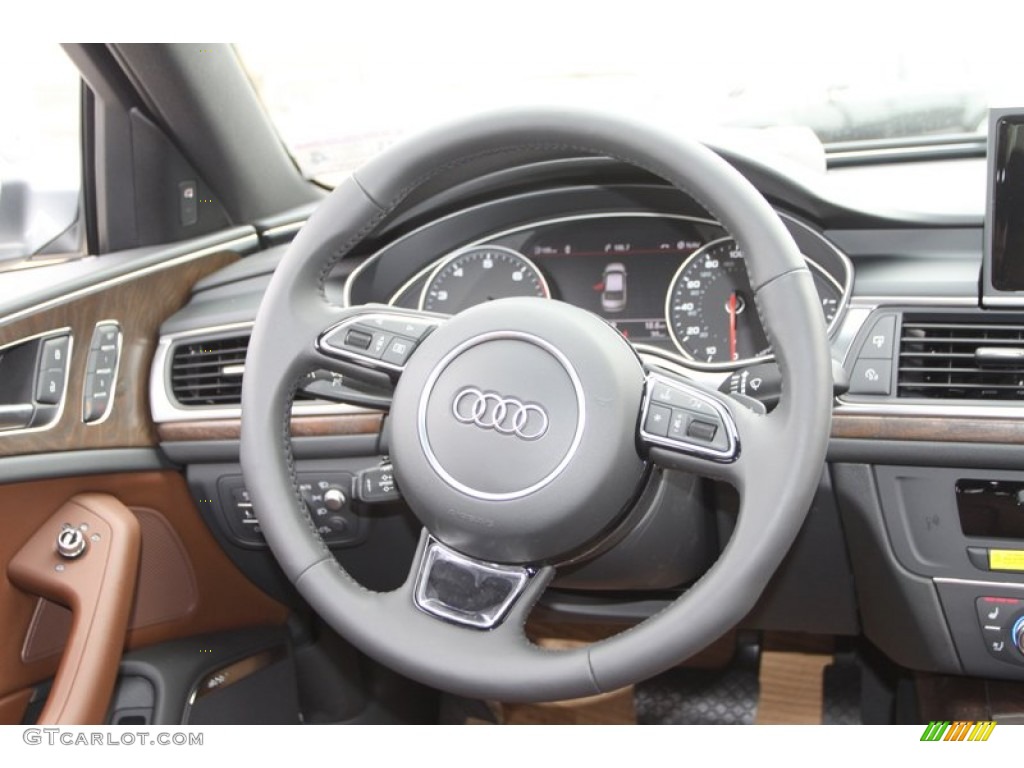 2013 Audi A6 3.0T quattro Sedan Nougat Brown Steering Wheel Photo #74027217