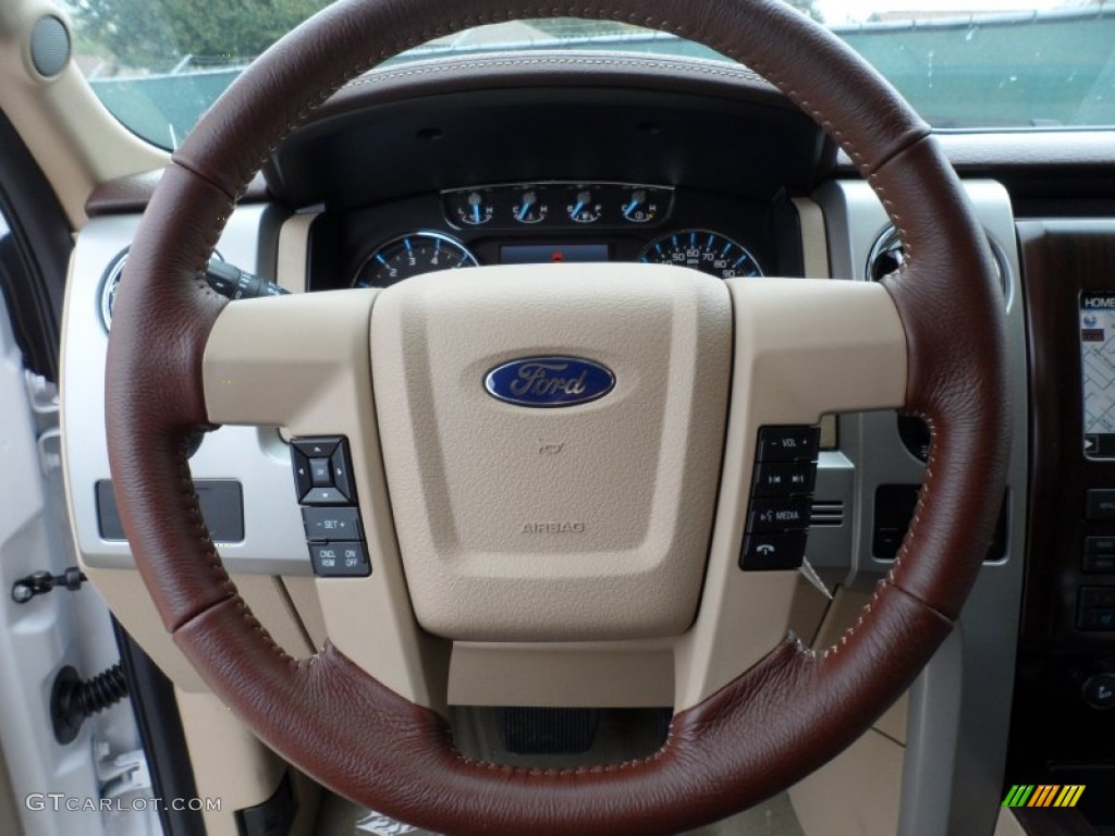 2012 Ford F150 King Ranch SuperCrew 4x4 King Ranch Chaparral Leather Steering Wheel Photo #74031018