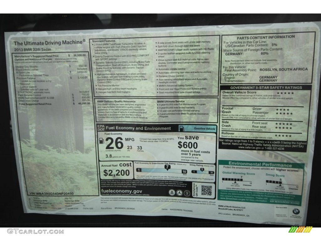 2013 BMW 3 Series 328i Sedan Window Sticker Photo #74032815