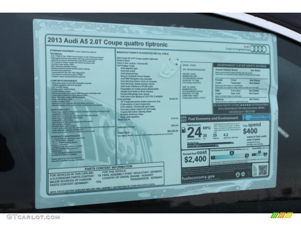 2013 Audi A5 2.0T quattro Coupe Window Sticker Photo #74032893