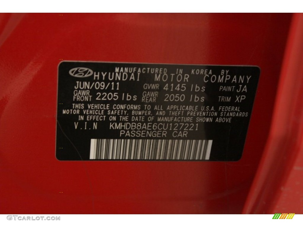 2012 Elantra Color Code JA for Chilipepper Red Photo #74034252
