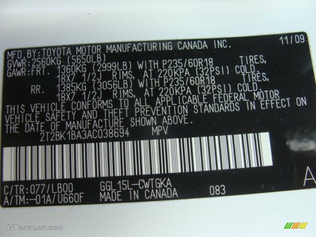 2012 RX Color Code 077 for Starfire White Pearl Photo #74045109