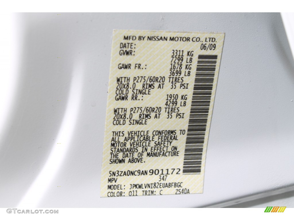 2010 QX Color Code Q11 for Tuscan White Pearl Photo #74048926