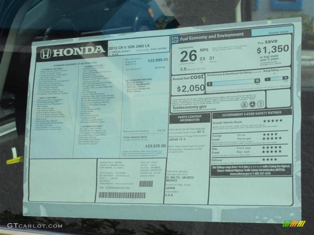 2013 Honda CR-V LX Window Sticker Photo #74054623