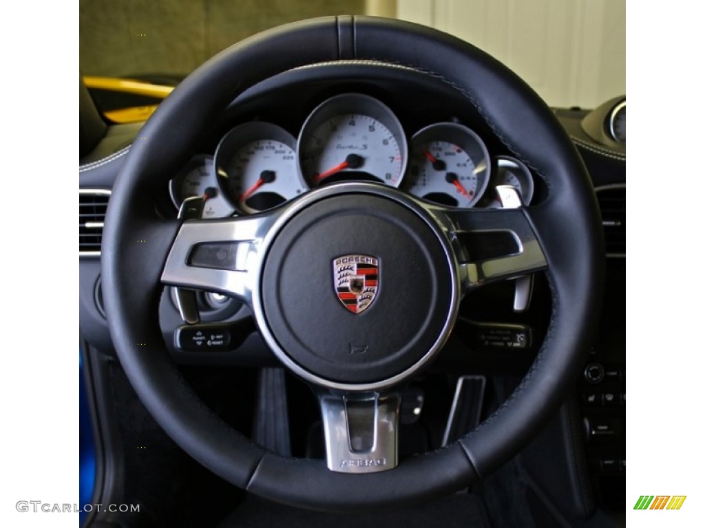 2011 Porsche 911 Turbo S Coupe Black/Cream Steering Wheel Photo #74056916