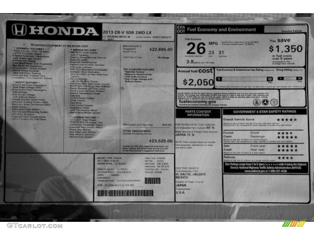 2013 Honda CR-V LX Window Sticker Photo #74057199