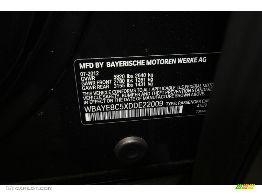 2013 7 Series Color Code 475 for Black Sapphire Metallic Photo #74061918