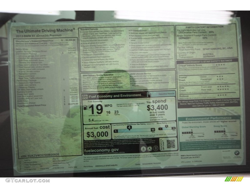 2013 BMW X5 xDrive 35i Premium Window Sticker Photo #74065838