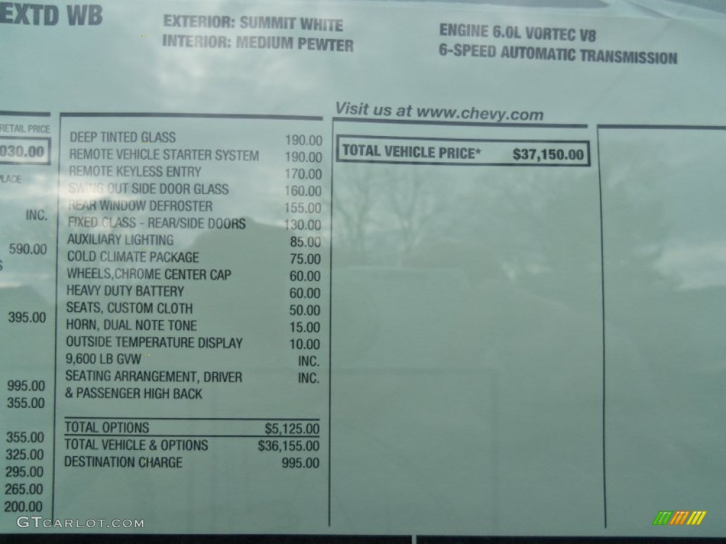 2013 Chevrolet Express 3500 Extended Cargo Van Window Sticker Photo #74072974