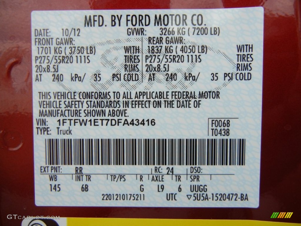 2013 F150 Color Code RR for Ruby Red Metallic Photo #74074325