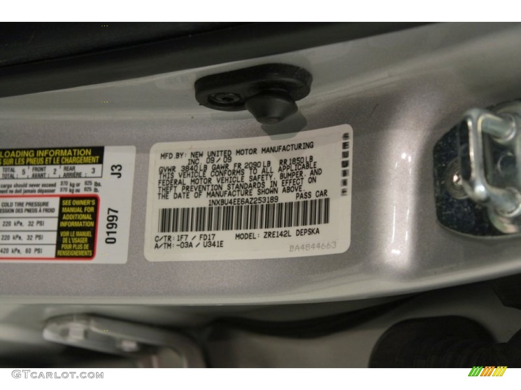 2010 Corolla Color Code 1F7 for Classic Silver Metallic Photo #74075192