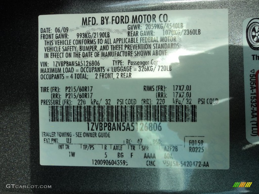 2010 Mustang Color Code UJ for Sterling Grey Metallic Photo #74076590